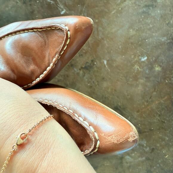 Franco Sarto Heels Leather Loafer Pumps Pointed Toe Buckle Cognac Tan Womens 10 - Picture 7 of 9